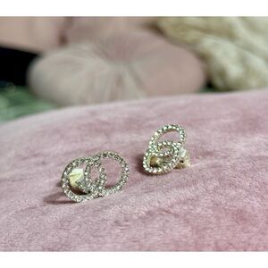 Silver Tone Cubic Zirconia Open Circle Clip-On Stud Earrings